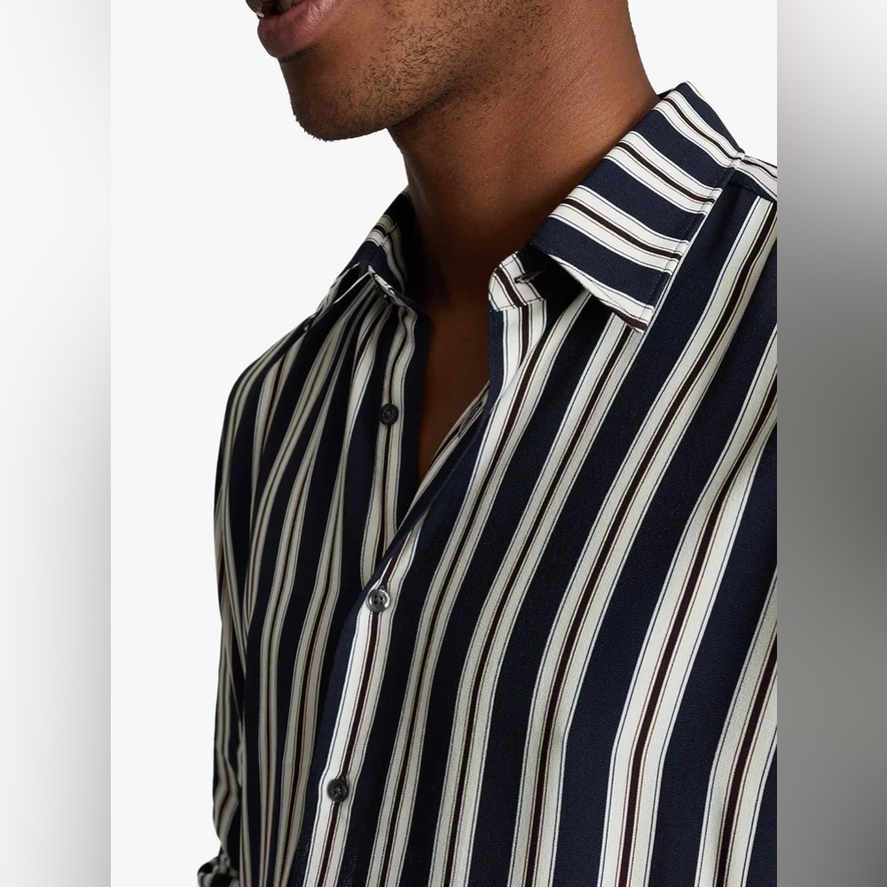 Reiss mens M Medium blue stripe Keanu viscose slim fit button up shirt EUC